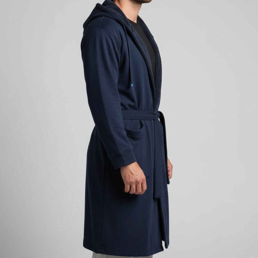Dude Robe Navy Hooded Double Lined Robe - Picture 9 of 16